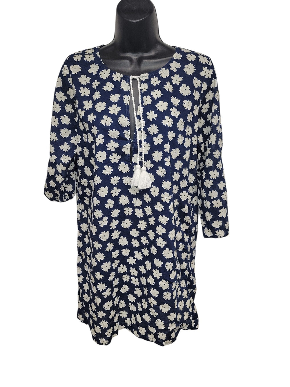 J. Crew Navy and Cream Floral Tie-Front Cover-Up Dress